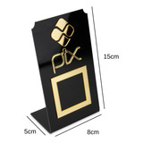 Placa Pix Qr Code Display Para Pagamentos Acrílico Preto Cor Preto E Dourado