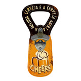 Placa Temática Cerveja Cheers Com Abridor De Garrafa 12x25cm