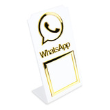 Placa Whatsapp Qr Code Display Acrílico Loja Balcão Branco Cor Branco E Dourado