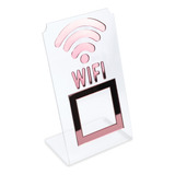 Placa Wifi Qr Code Display Acrílico Mesa Balcão Transparente Cor Transparente E Rosa