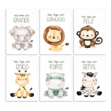 Placas Quadros Decorativos Safari Bebê Animais Kit Com 6 A3