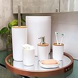 Plasvale- Kit Conjunto Para Banheiro Bambu 6 Peças- Branco