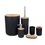 Plasvale- Kit Conjunto Para Banheiro Bambu 6 Peças- Preto