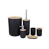 Plasvale Kit Conjunto Para Banheiro Bambu 6 Peças Preto
