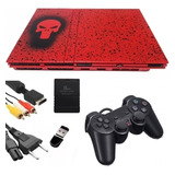 Play Station 2 Vermelho Ps2 Slim Punisher Red 12 Meses De Garantia Vários Jogos Opl