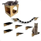 Playground De Parede Para Gatos 8 Pçs Em Mdf E Carpete Antiderrapante E Ponte Suspensa