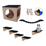 Playground Gato 7 Pcs Nicho Bola Degrau Prateleira Brinde