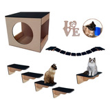 Playground Gato 7 Pcs Nicho Bola Degrau Prateleira Brinde