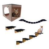 Playground Para Gato Com 8 Pçs Ponte Degrau Nicho Cor Cru Com Feltro Grupo Paraíso Mdf