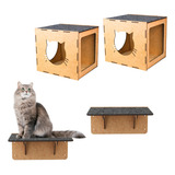 Playground Para Gatos 4 Peças Nichos E Prateleiras Em Mdf Cor Cru