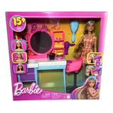 Playset Conjunto Boneca Articulada Menina Barbie Loira Fashion Fashionista Salão De Beleza Com Acessórios Penteadeira Escova E Secador Cabelo Muda De Cor Com Água Mattel Brinquedos