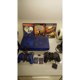 Playstation 2 Ocean Blue 2 Controles 2 Memory Card Opl 3 Jogos Originais Destravado
