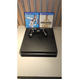 Playstation 4 Slim 1tb Preto Acompanha 1 Controle Sem Fio E Os Dois Jogos Da Imagem De Brinde 