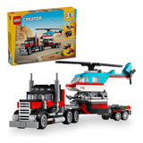 Plego Creator 3 Em 1 Caminhão Plataforma Com Helicóptero Jogo De Carro Hot Rod Avião De Brinquedo Caminhão De Brinquedo Miniatura De Avião Presente Para Criança De 7 Anos 31146 p