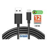 Plus Do Brasil Cabo Usb Tipo C 2 Metros 3a Para Samsung Motorola Xiaomi Premium Blindado Fabricado No Brasil