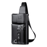 Pochete Bolsa Masculina Crossbody Couro Preto