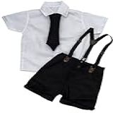 Poderoso Chefinho Kit Roupa Conjunto Infantil Menino 4 Peças Camisa Gravata Bermuda E Suspensório Aniversário Mesversário 2 2 Anos 