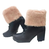 Polaina Botas Pelúcia Pelo Sintetico Preto Moda Inverno