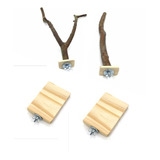 Poleiro Galho Natural Plataforma Madeira Pássaros 4 Pçs