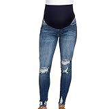POLG Calça Jeans Skinny Para Gestantes Sobre A Barriga Para Suporte à Gravidez  Confortável  Elástica  Rasgada  Azul  M