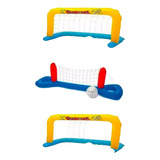 Polo Aquatico Inflavel Rede Volei E 2 Futebol Para Piscina