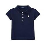 Polo Ralph Lauren Camisa Polo Infantil De Malha De Manga Curta Para Bebês (bebês) Branca, Azul Marino, 6