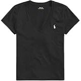 Polo Ralph Lauren Camiseta Feminina Gola V Logotipo Pônei, Polo Preta., Large