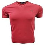 Polo Ralph Lauren Camiseta Masculina Com Gola V E Modelagem Clássica, Vermelho Com Pônei Multicolorido, P