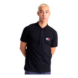 Polo Tommy Jeans Masculina Regular Classic Flag Badge Preta