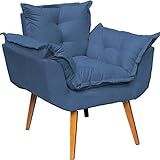 Poltrona Alice Decorativa Para Sala Cadeira Reforçada Para Recepção Sala De Espera Consultório Escritório Pé Castanho   Clique   Decore  Azul Marinho 