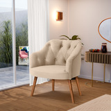 Poltrona Beatriz Bege Luxo Decorativa Com Capitonê Pés Palito Para Recepção Escritório E Sala De Estar Lv Móveis