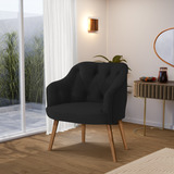 Poltrona Beatriz Elegante Decorativa Com Design Moderno No Veludo Preto E Pés De Madeira Av Móveis