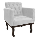 Poltrona Cadeira Classic Luis Xv Capitonê Suede Branco Para Consultório Recepção Escritório Sala De Estar Am Decor