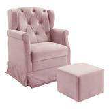 Poltrona Cadeira De Amamentação Balanço E Puff Ternura Corin Cor Rosa Desenho Do Tecido Liso