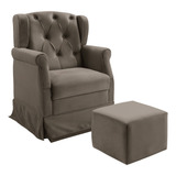 Poltrona Cadeira De Amamentao Balano E Puff Ternura Suede