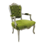 Poltrona Cadeira De Braço Folha Prata Tecido Verde Luxo