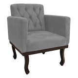 Poltrona Cadeira Decorativa Classic Capitonê Luis Xv Suede Cinza Para Consultório Escritório Sala De Estar Am Decor