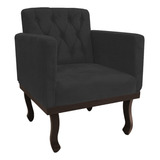 Poltrona Cadeira Decorativa Classic Corano Preto Capitonê Consultório Escritório Sala De Estar Recepção Luxo Am Decor