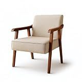 Poltrona Cadeira Estofada Moderna Linho Premium Madeira Maciça Sala De Estar Escritório Recepção Luxo E Conforto -Linho Cru-