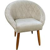 Poltrona Cadeira Para Recepção Sala De Estar Sala De Leitura Resistente Reforçada Tecido Veludo Pés Madeira MOBLAN Decor 1 Bege 