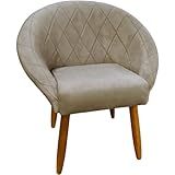 Poltrona Cadeira Para Recepção Sala De Estar Sala De Leitura Resistente Reforçada Tecido Veludo Pés Madeira MOBLAN Decor 1 Cappuccino 