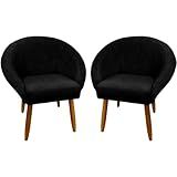Poltrona Cadeira Para Recepção Sala De Estar Sala De Leitura Resistente Reforçada Tecido Veludo Pés Madeira MOBLAN Decor 2 Preto 