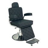 Poltrona Cadeira Reclinável De Barbeiro E Salão Suiça Lx Cor Preto Acetinado Forma Da Base Redonda