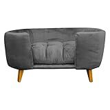 Poltrona Cama Pet Hanna Luxo Veludo Amarelo Cinza