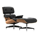 Poltrona Charles Eames Com Puff Couro Legitimo Preto