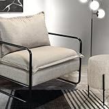 Poltrona Com Puff Diva Industrial Base Metal Decoração Sala Recepção Bege