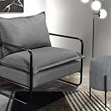Poltrona Com Puff Diva Industrial Base Metal Decoração Sala Recepção Cinza
