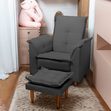 Poltrona Da Mamãe Luna E Puff Suede Cinza Tana Decor Luxo