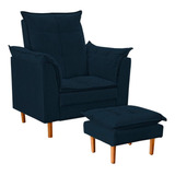 Poltrona De Amamentação Celine Com Puff Suede Azul Marinho