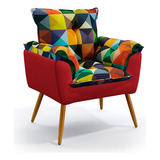 Poltrona Decorativa Almofadada Beta Tecido Sued Cor Vermelho